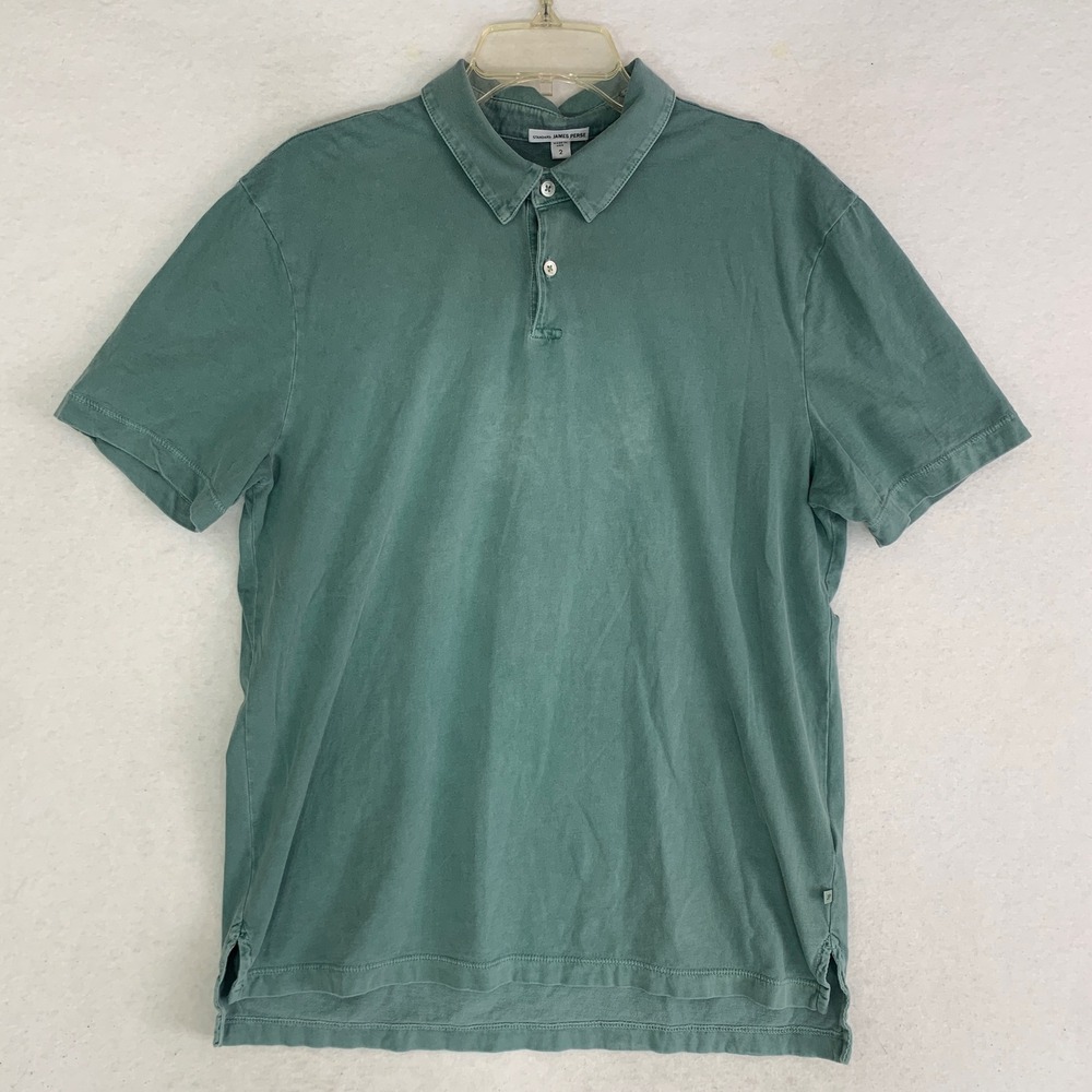James Perse Polo Shirt Mens 2 Medium Sage Green Sueded Jersey Supima Cotton